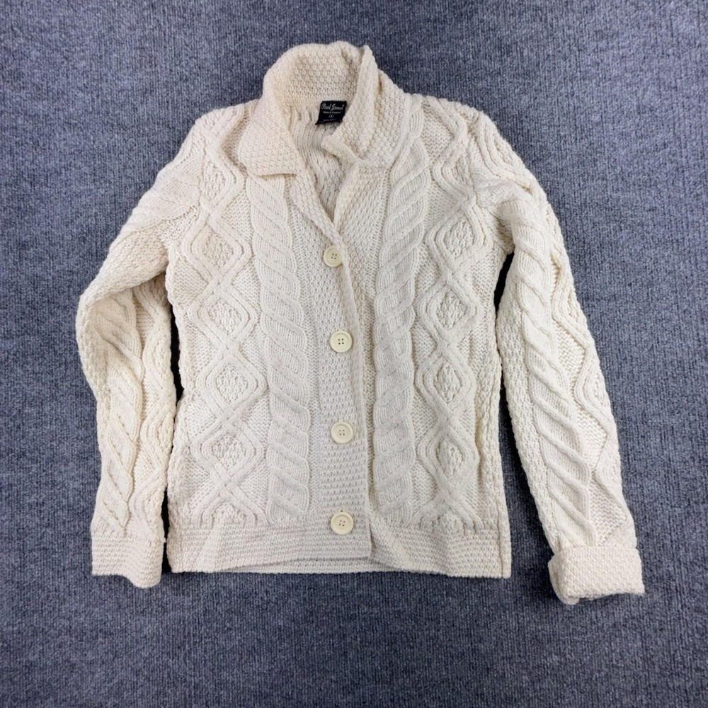 Paul James Sweater Mens Small White Cable Knit‎ Wool Cardigan Button England